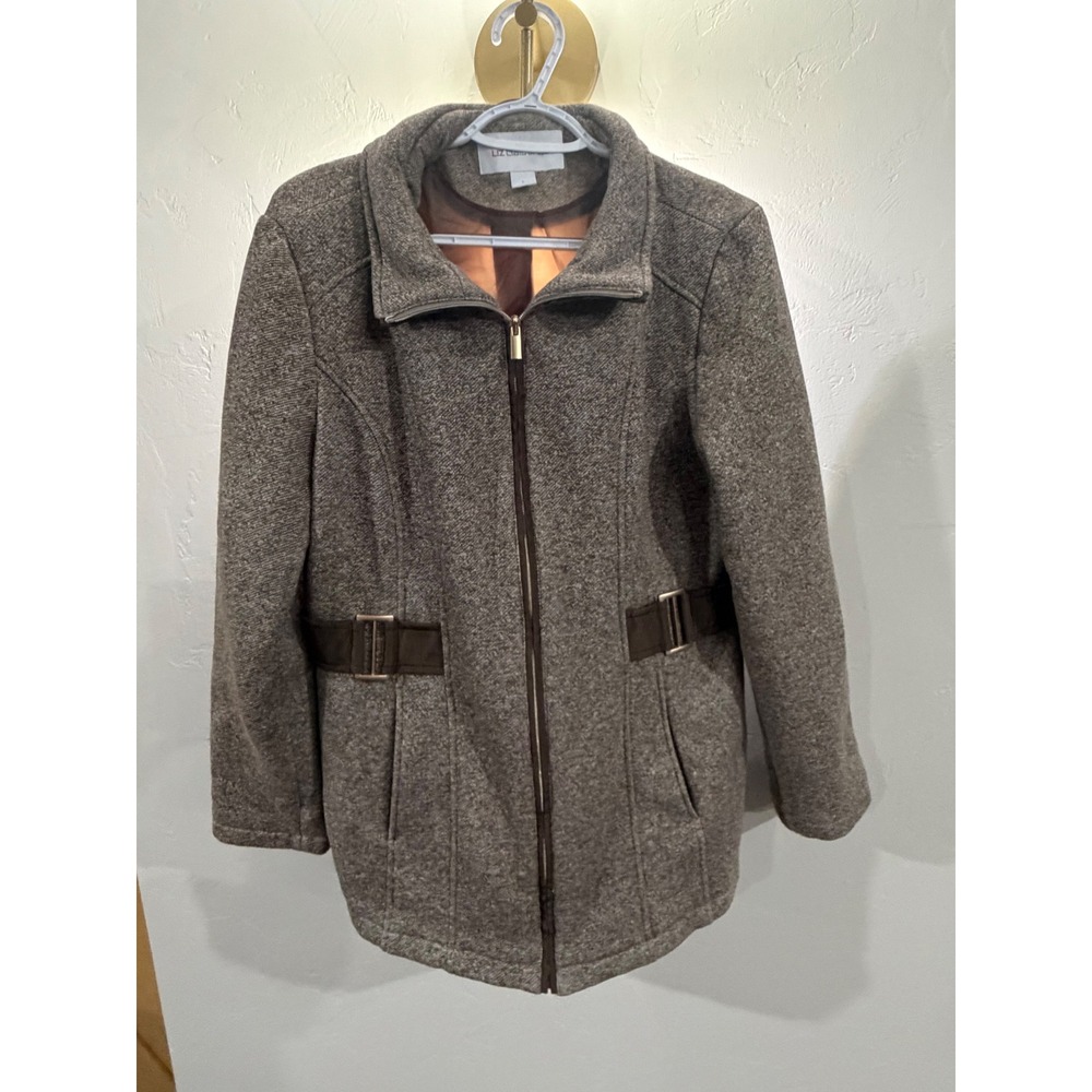 Liz Claiborne Womens Brown Marled Zip Front Jacket Stand Collar Size Large